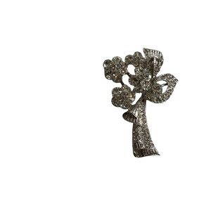 Vintage Silver Floral Brooch – Rhinestone Accents